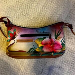 Anna By Anuschka Handpainted Multi Pocket Hobo Floral Butterfly 🦋